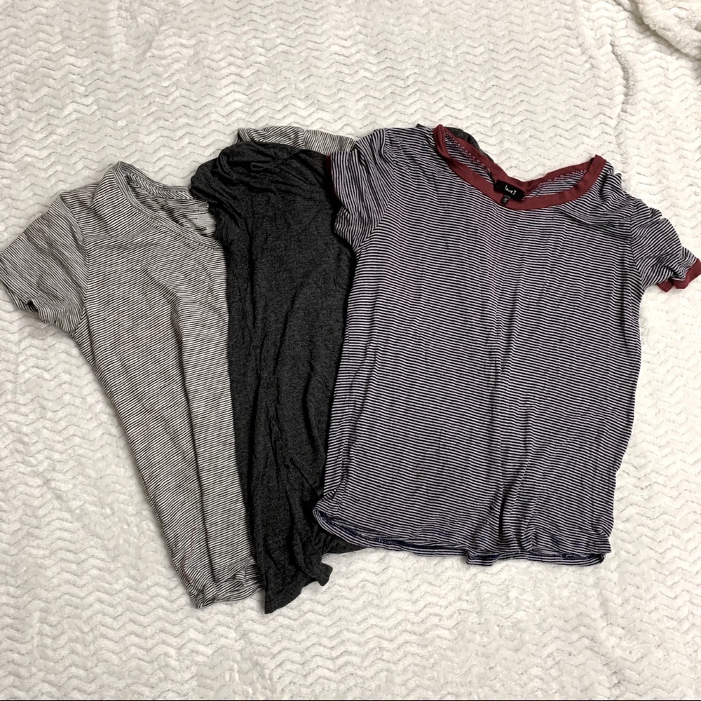 Lot of 3 t shirts, solid and striped, pocket front